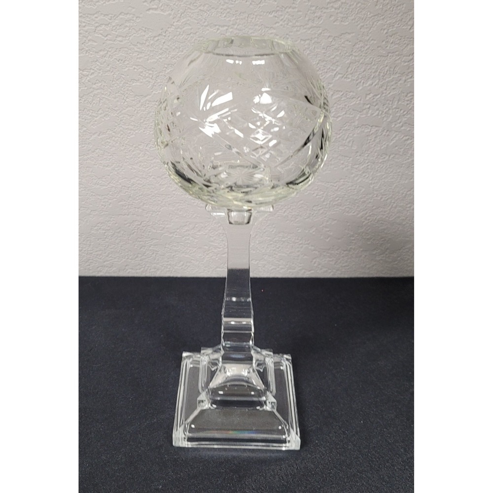 Vtg Cut Glass Clear Globe Votive Candle Holder Tall Stemmed Pedestal Centerpiece